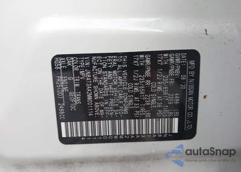 2021 Nissan Rogue S Fwd z USA, uszkodzony, nr VIN JN8AT3AA2MW001114